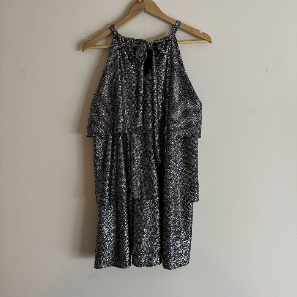 Caramela Black Silver Tiered Halter Dress Womens M Party Cocktail - Picture 3 of 11